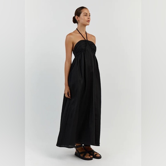 DISSH GINA BLACK LINEN MIDI DRESS - Picture 2 of 3